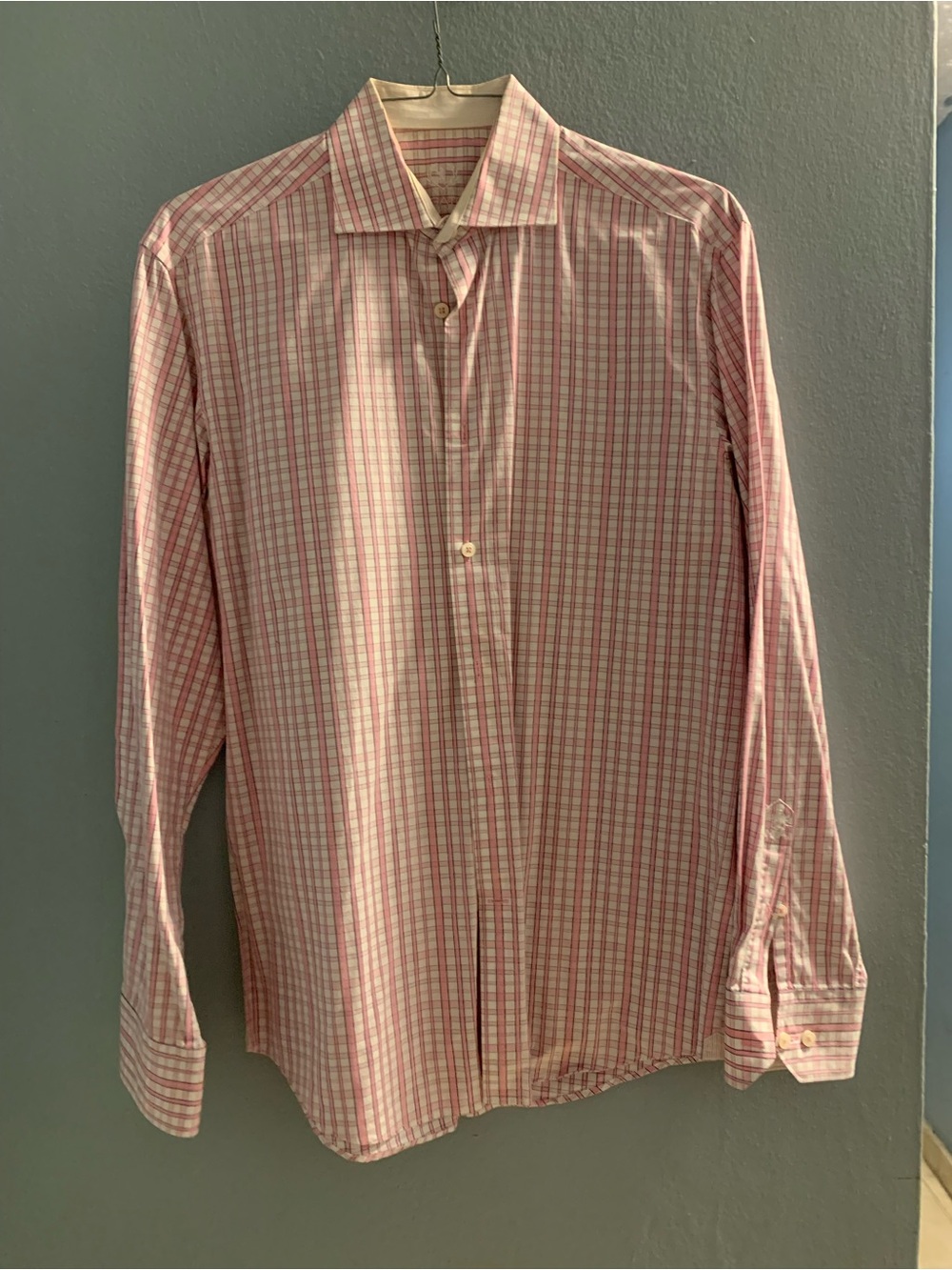 Bugatchi Pink and White Windowpane Dress Shirt